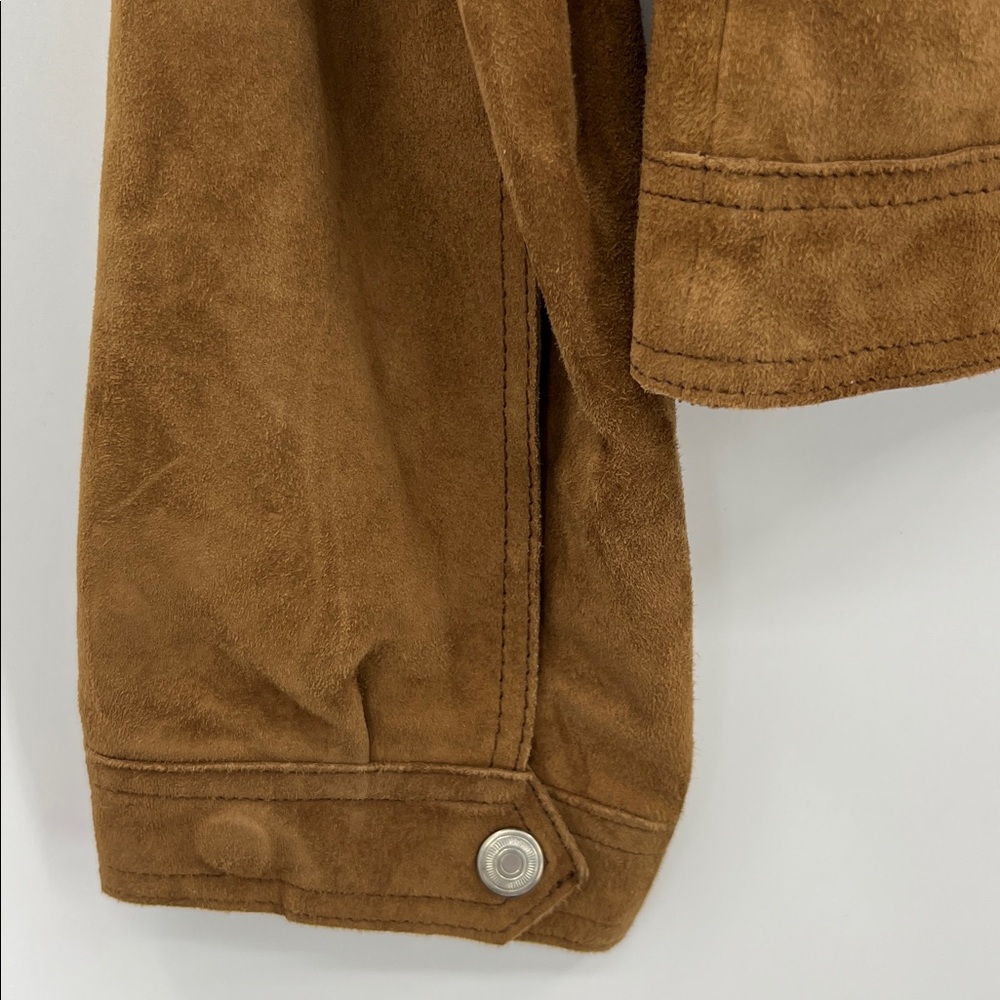 Free People Tan Suede Embellished Jaya Boxy Chore Jacket Brown SZ S - Picture 6 of 12